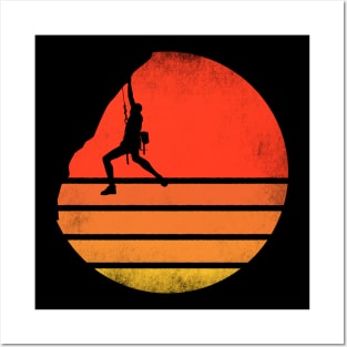 Bouldering Distressed Retro Rock Climbing 80's Sun Graphic Posters and Art